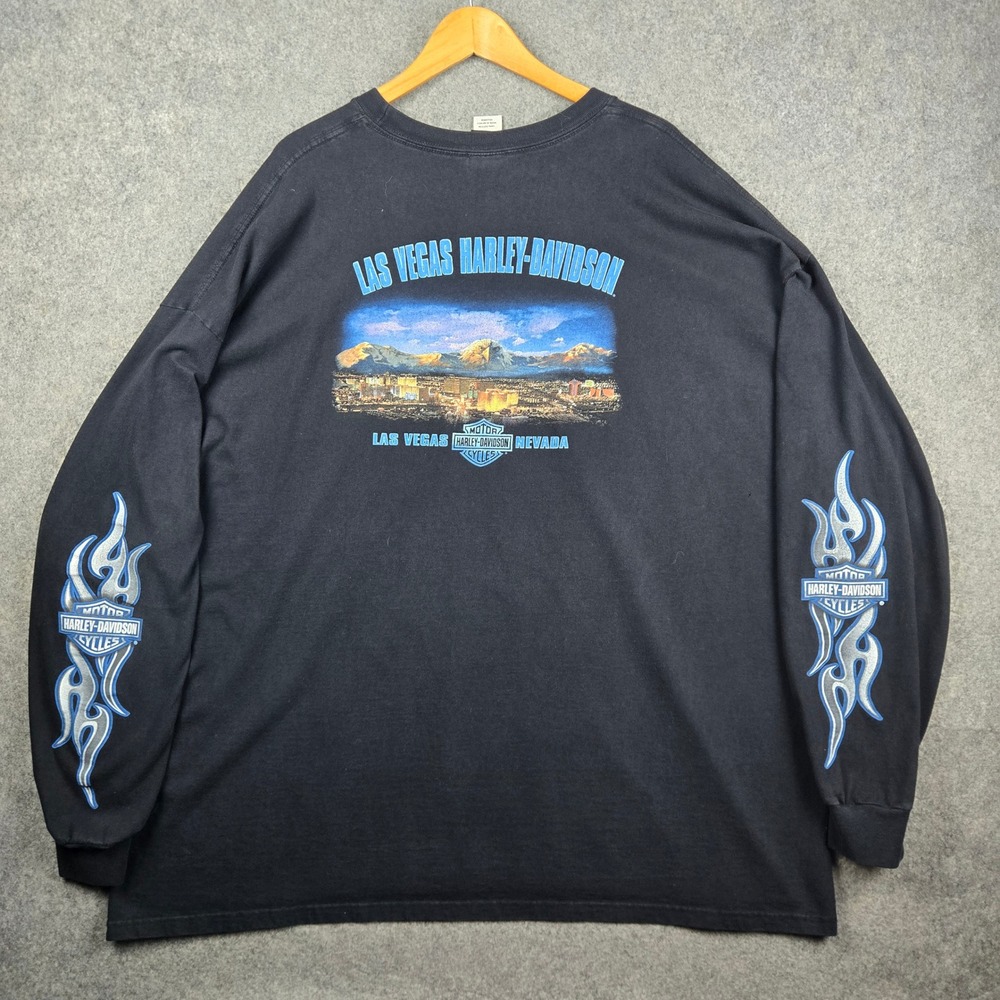 Harley Davidson Shirt Mens 4XL Black Las Vegas Nevada Graphic Flame Long Sleeve